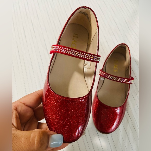 Girls Glitter Ballet Flats - Red size Y-12 - Picture 2 of 5